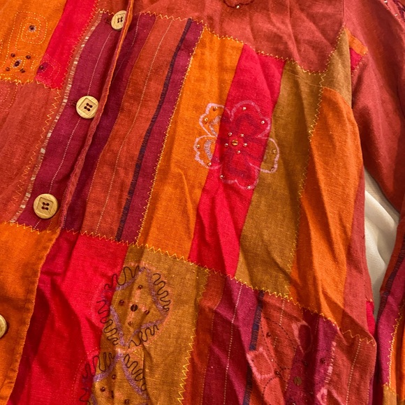 Alfred Dunner Patchwork Embroidered Beaded Vintage Linen Jacket 12 Shacket - Picture 6 of 6